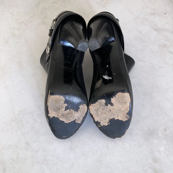 Coach black leather Gene ankle boots / booties, silver hardware, heels, buckles - Picture 8 of 9